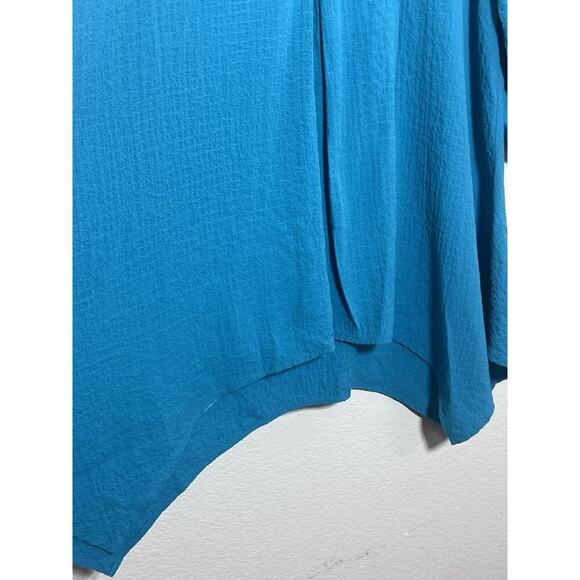 Ali Miles Lagenlook Artsy Blue Asymmetrical Hem Crinkle Tunic Top Sz Large - Picture 6 of 9